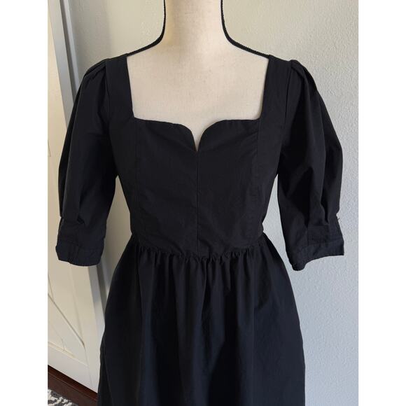 Madewell Black Poplin Puff-Sleeve Sweetheart Neckline Mini Dress size 4 - Picture 4 of 16